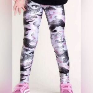 NWT Terez Kids Girls Metallic Pink Camo Full Length Leggings - Size Large